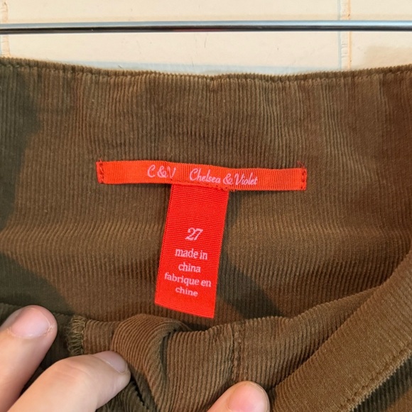 C&V Chelsea & Violet High Waist Green Paper Bag Crop Pants, Size 27 - Picture 5 of 7